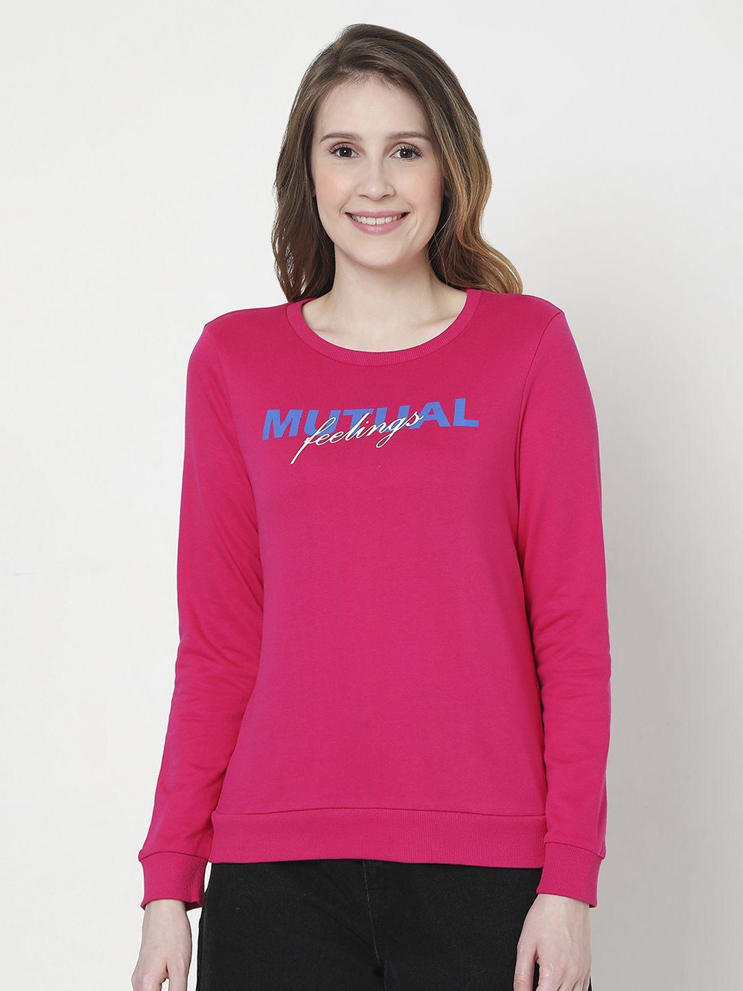 vero moda women fuchsia pink printed pure cotton sweatshirt