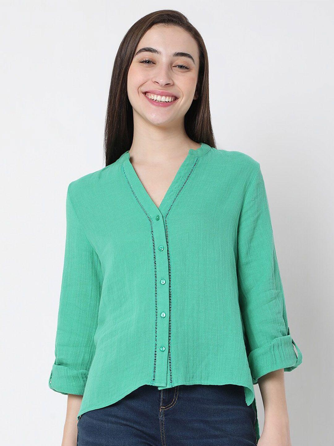 vero moda women green casual shirt