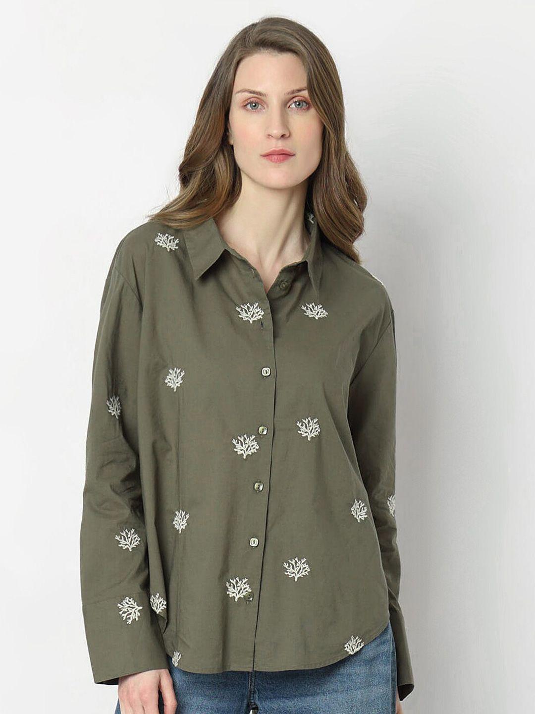 vero moda women green floral casual shirt