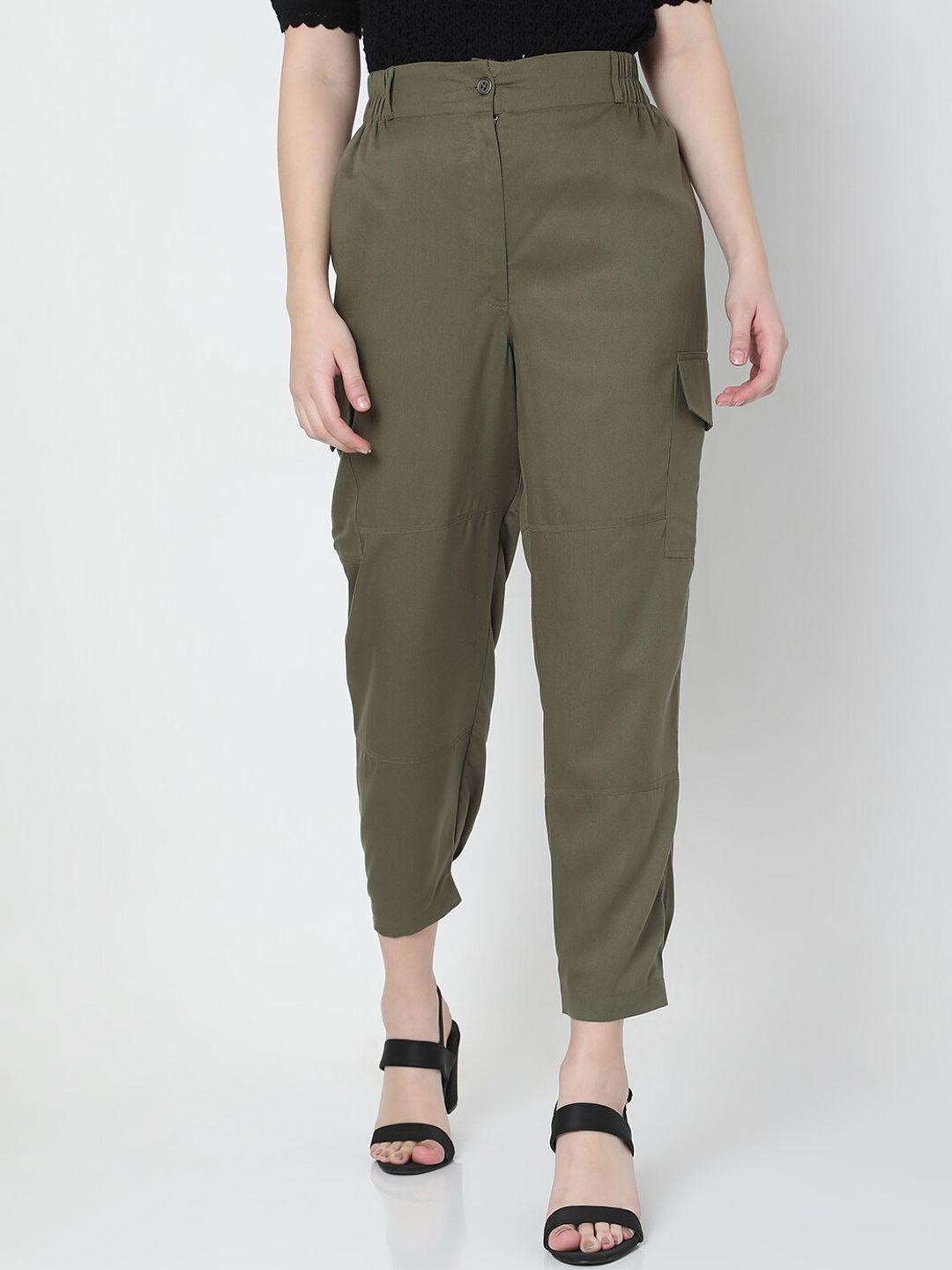 vero moda women green high-rise joggers trousers