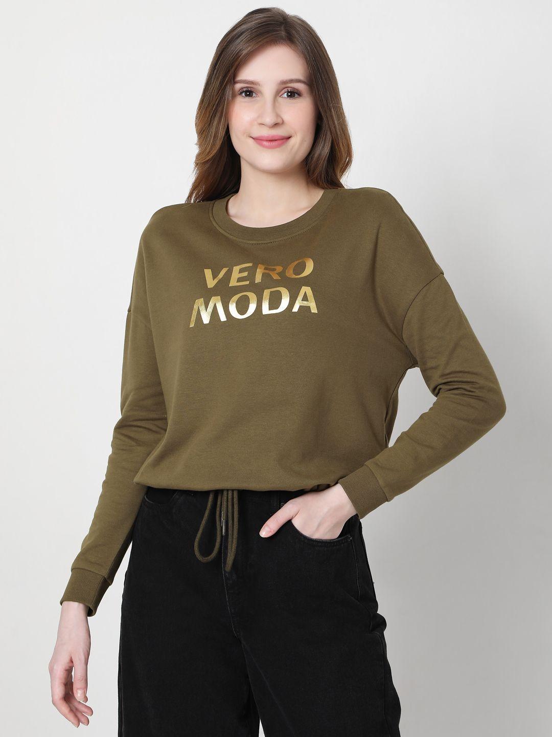 vero moda women green logo printed sweatshirt