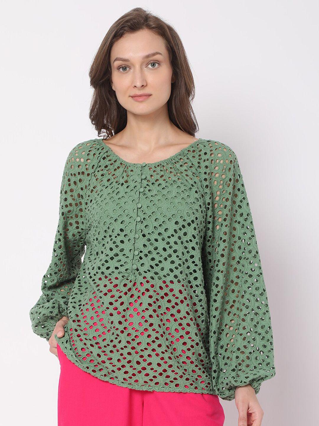 vero moda women green print top