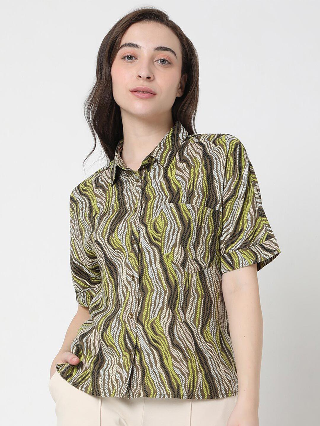 vero moda women green printed casual shirt