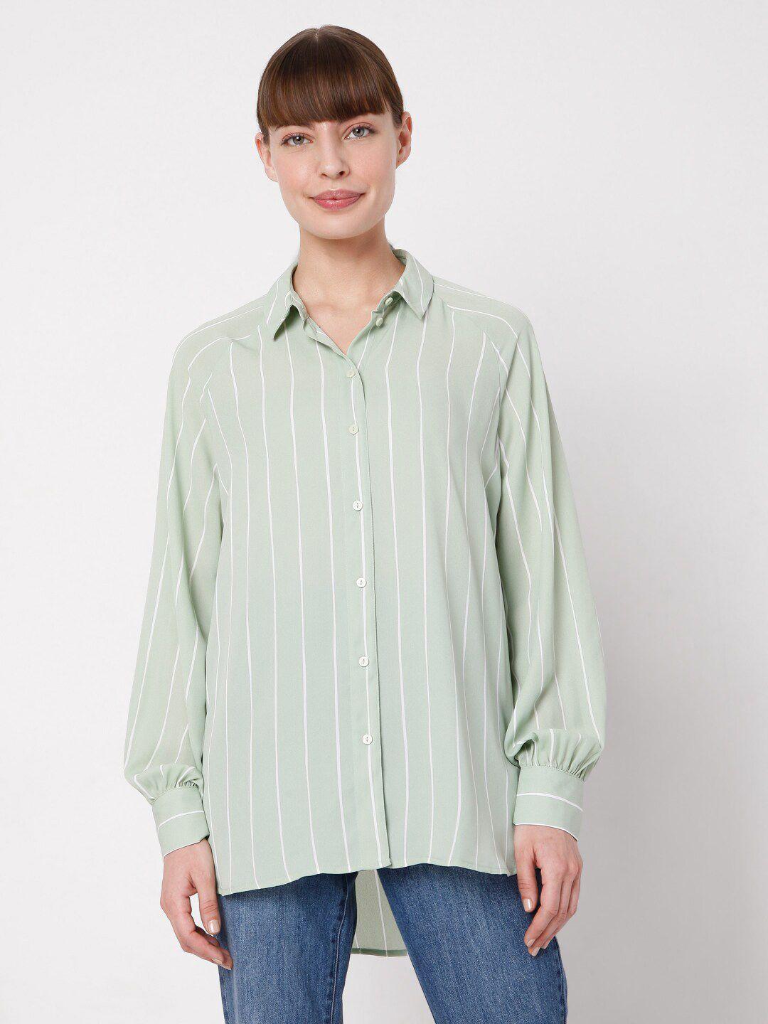 vero moda women green striped casual shirt