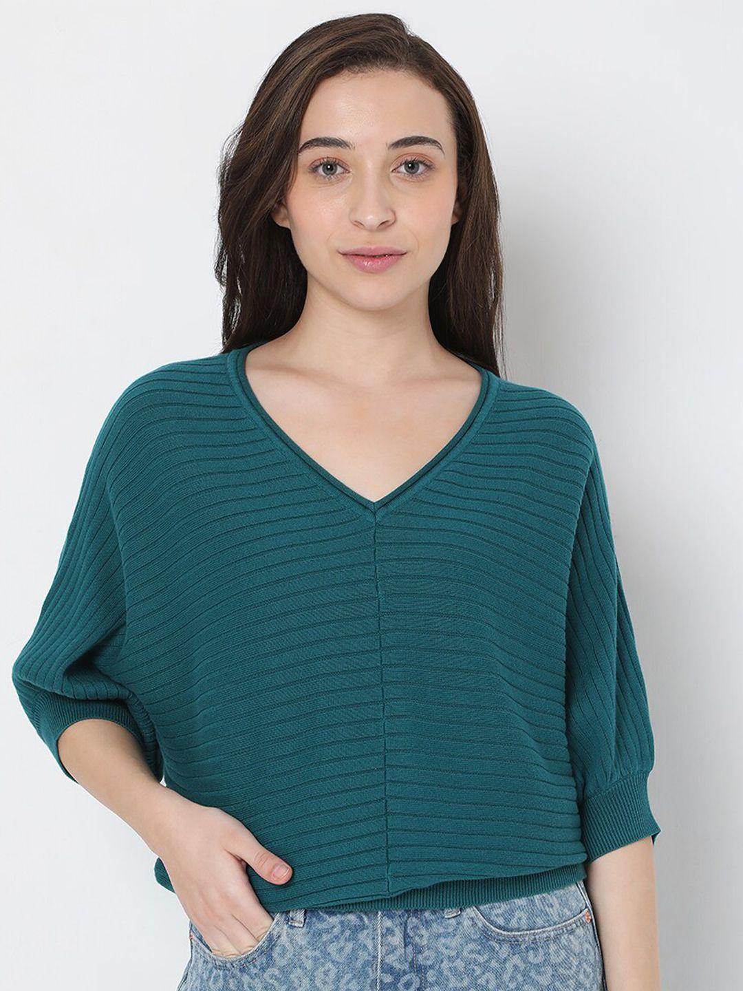 vero moda women green striped pullover sweaters