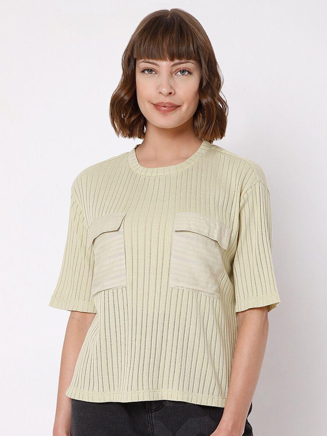 vero moda women green striped t-shirt