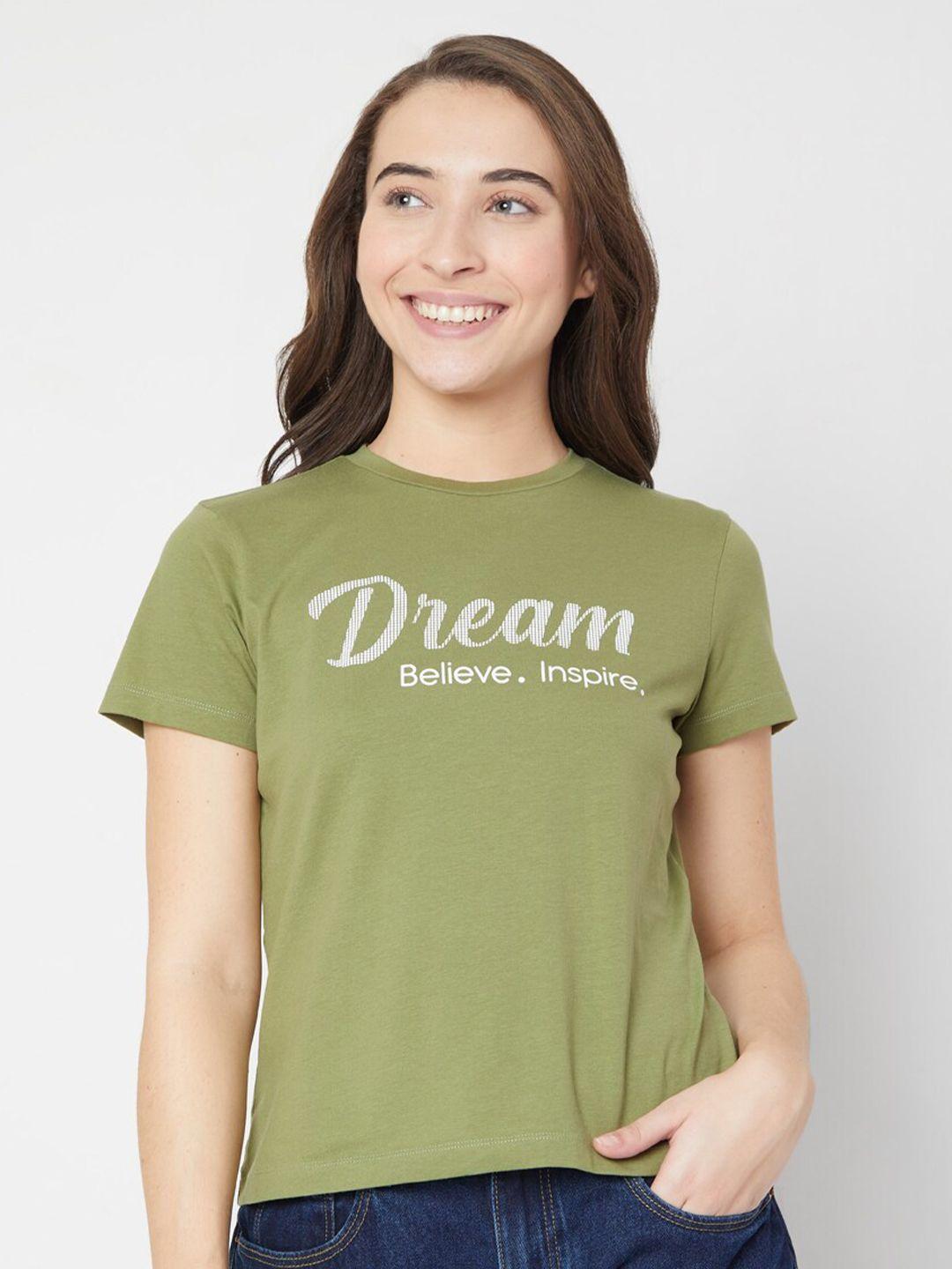 vero moda women green typography printed t-shirt