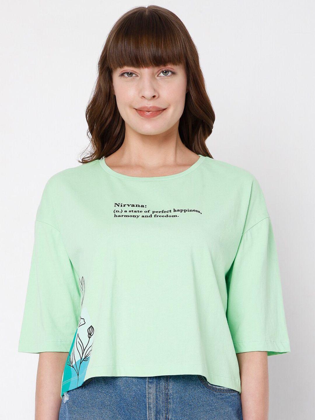 vero moda women green typography printed t-shirt