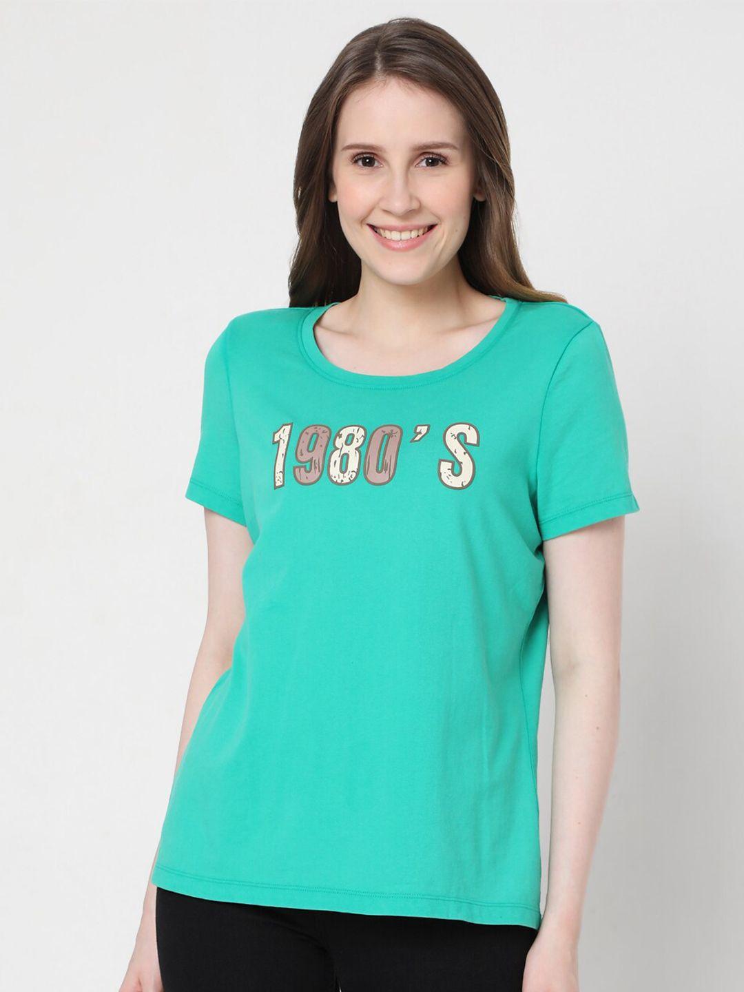 vero moda women green typography t-shirt