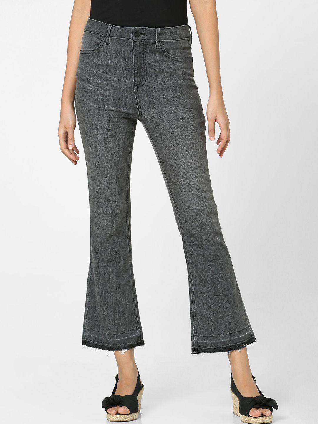 vero moda women grey bootcut high-rise low distress light fade jeans