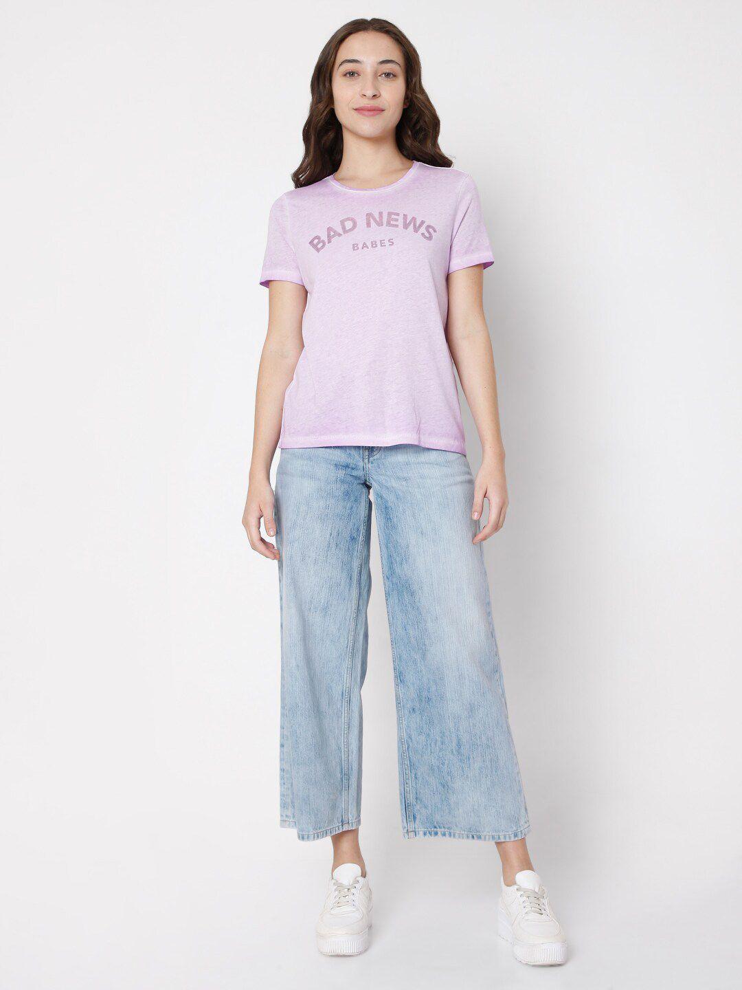 vero moda women lavender typography printed t-shirt