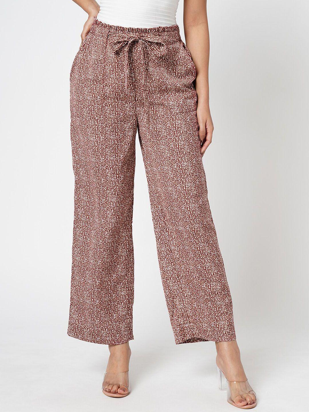 vero moda women maroon printed straight fit high-rise culottes trousers