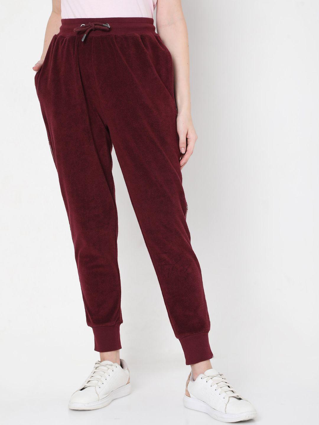 vero moda women maroon solid cotton joggers