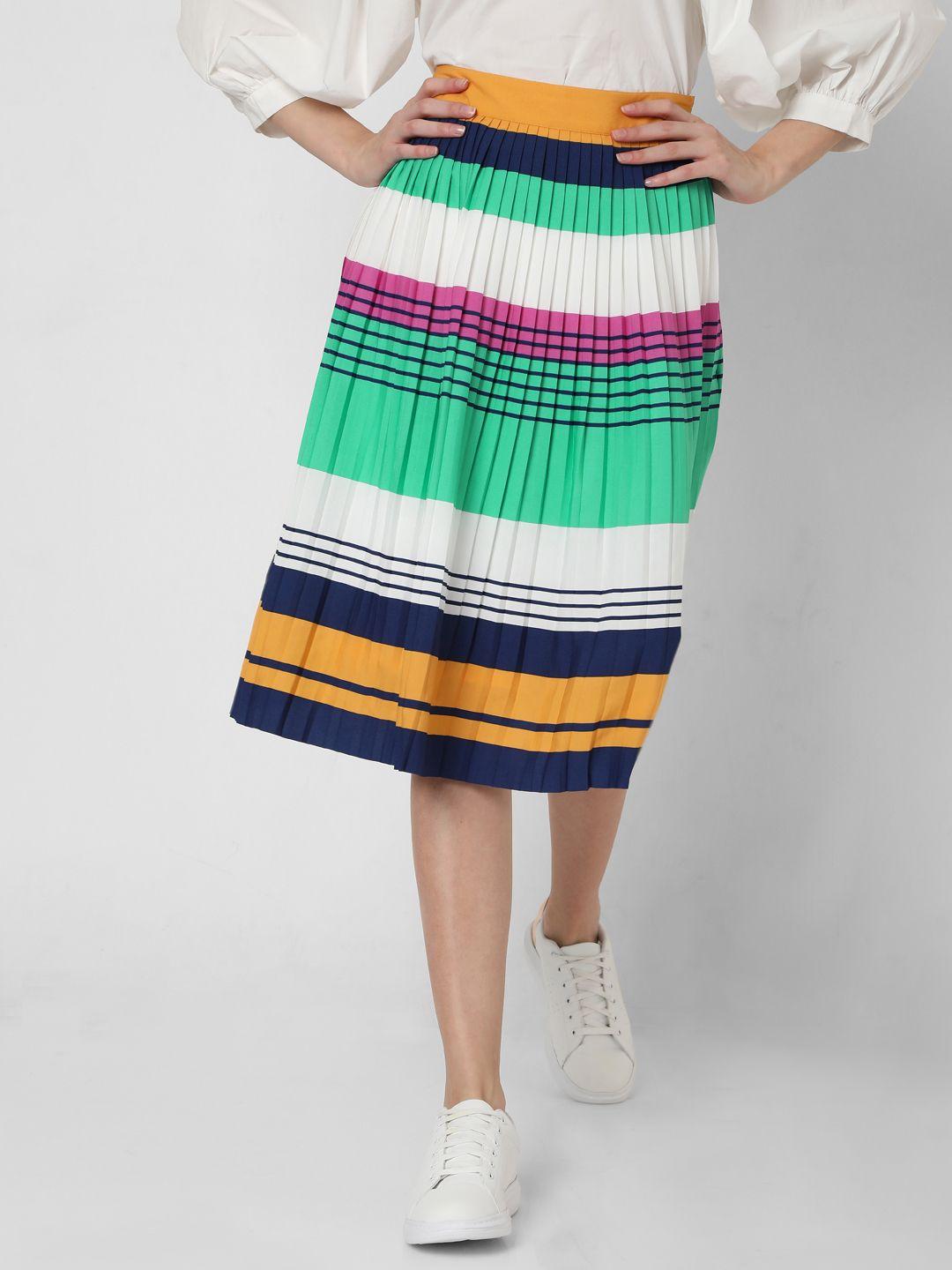 vero moda women multicoloured colourblocked accordion pleated a-line skirt