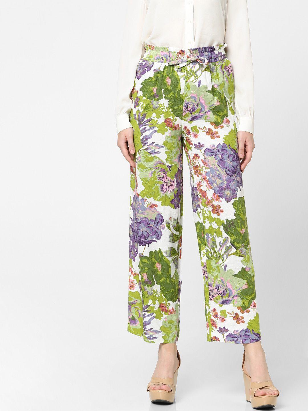 vero moda women multicoloured floral printed high-rise trousers