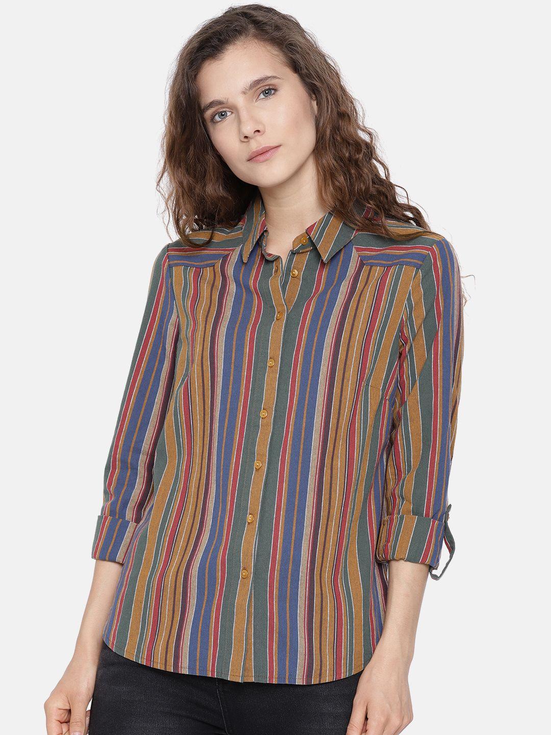 vero moda women multicoloured regular fit striped casual shirt