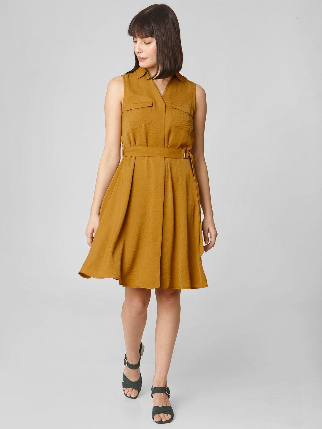 vero moda women mustard yellow solid a-line dress