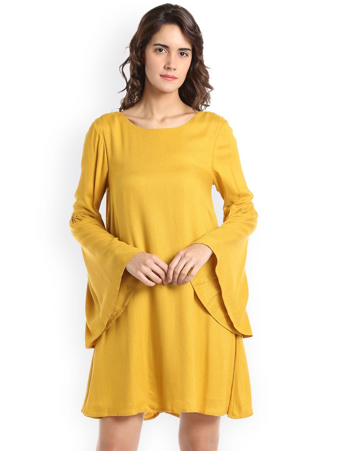 vero moda women mustard yellow solid sheath dress