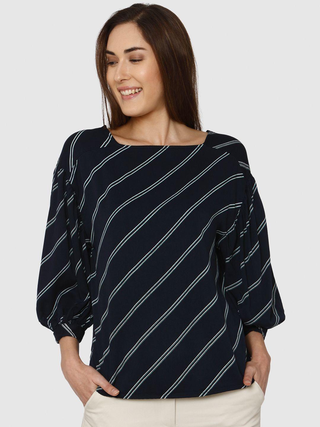 vero moda women navy & white striped top