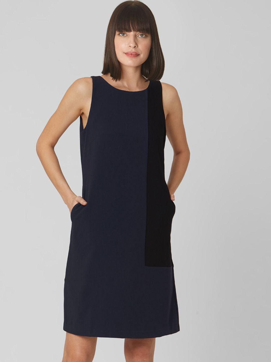 vero moda women navy blue & black colourblocked sheath dress
