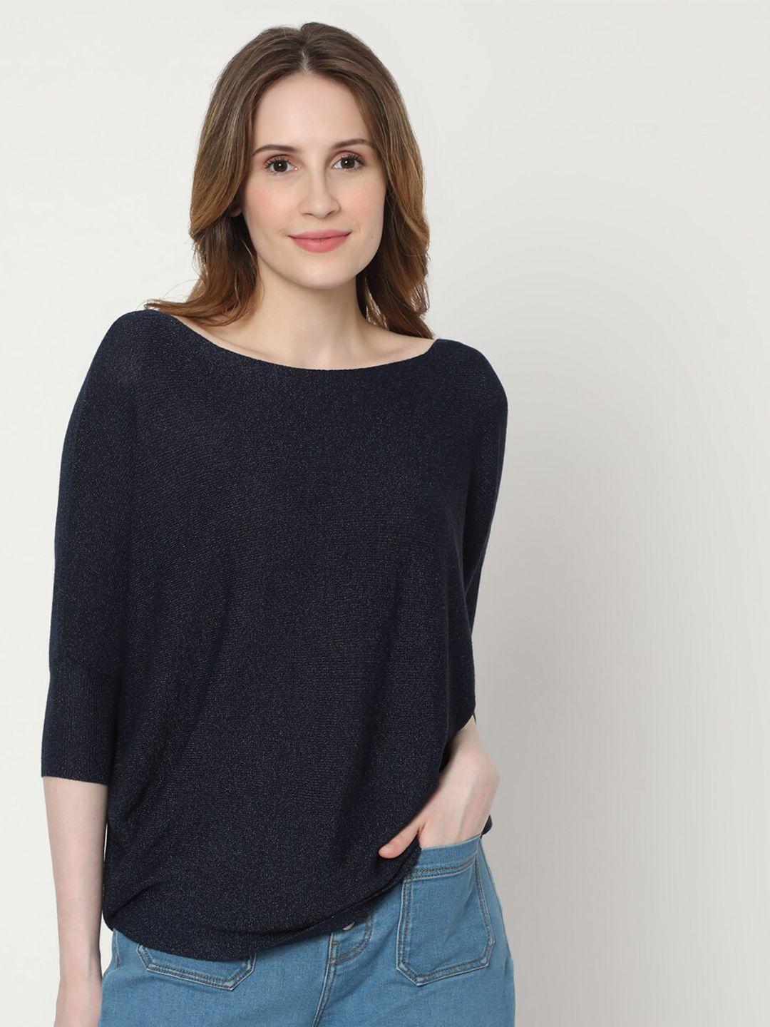 vero moda women navy blue solid pullover