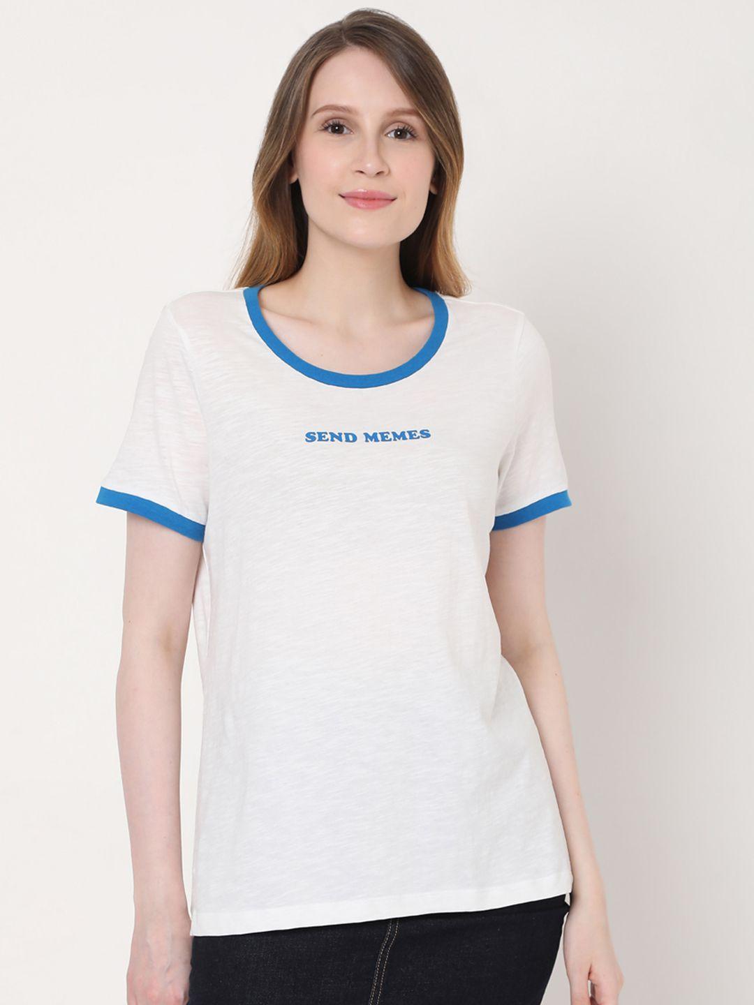 vero moda women off white typography printed t-shirt