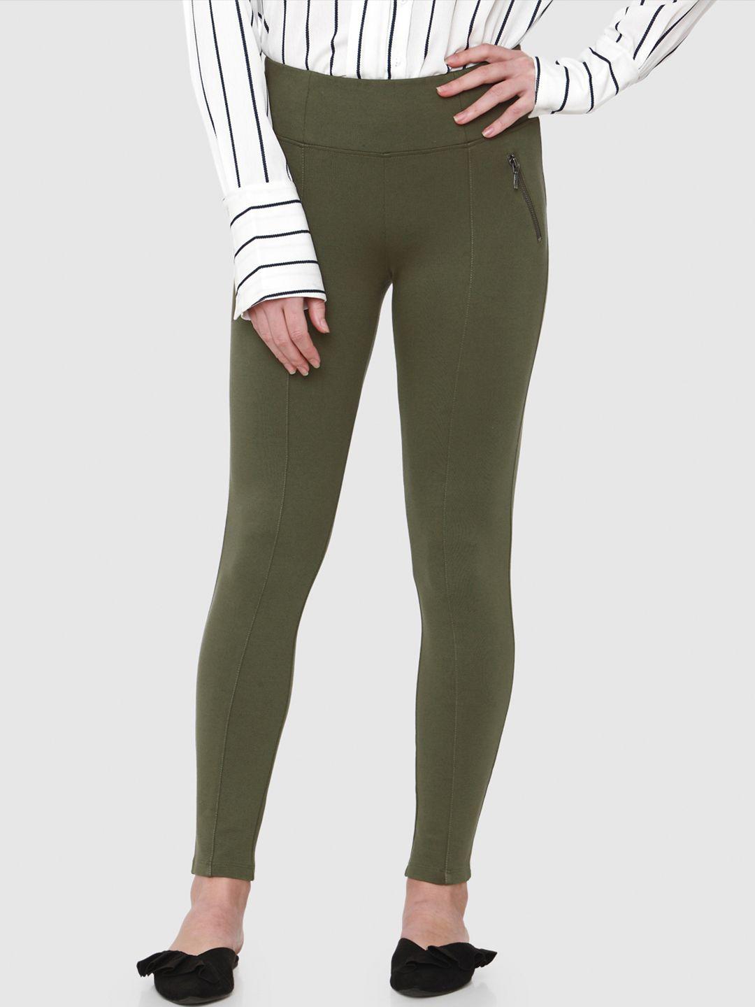 vero moda women olive green solid skinny fit treggings