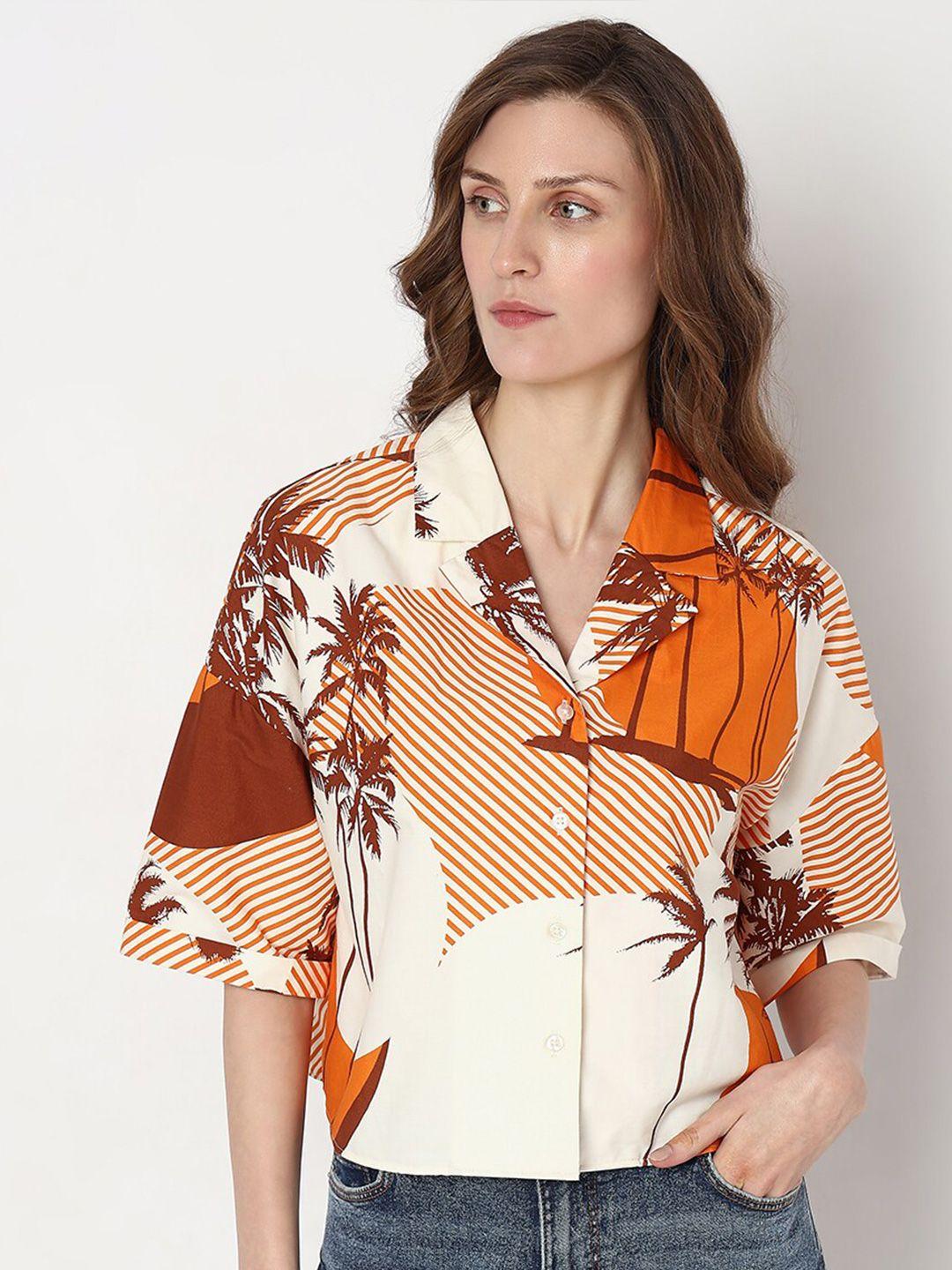 vero moda women orange floral opaque printed casual shirt