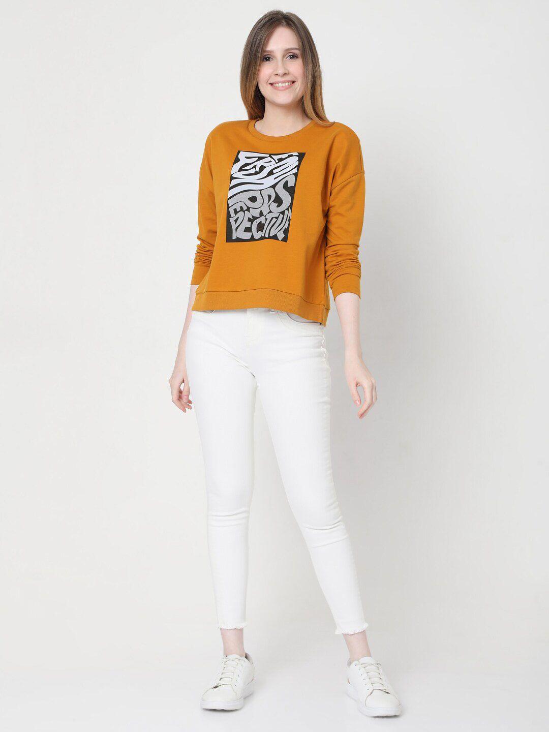 vero moda women orange printed sweatshirt