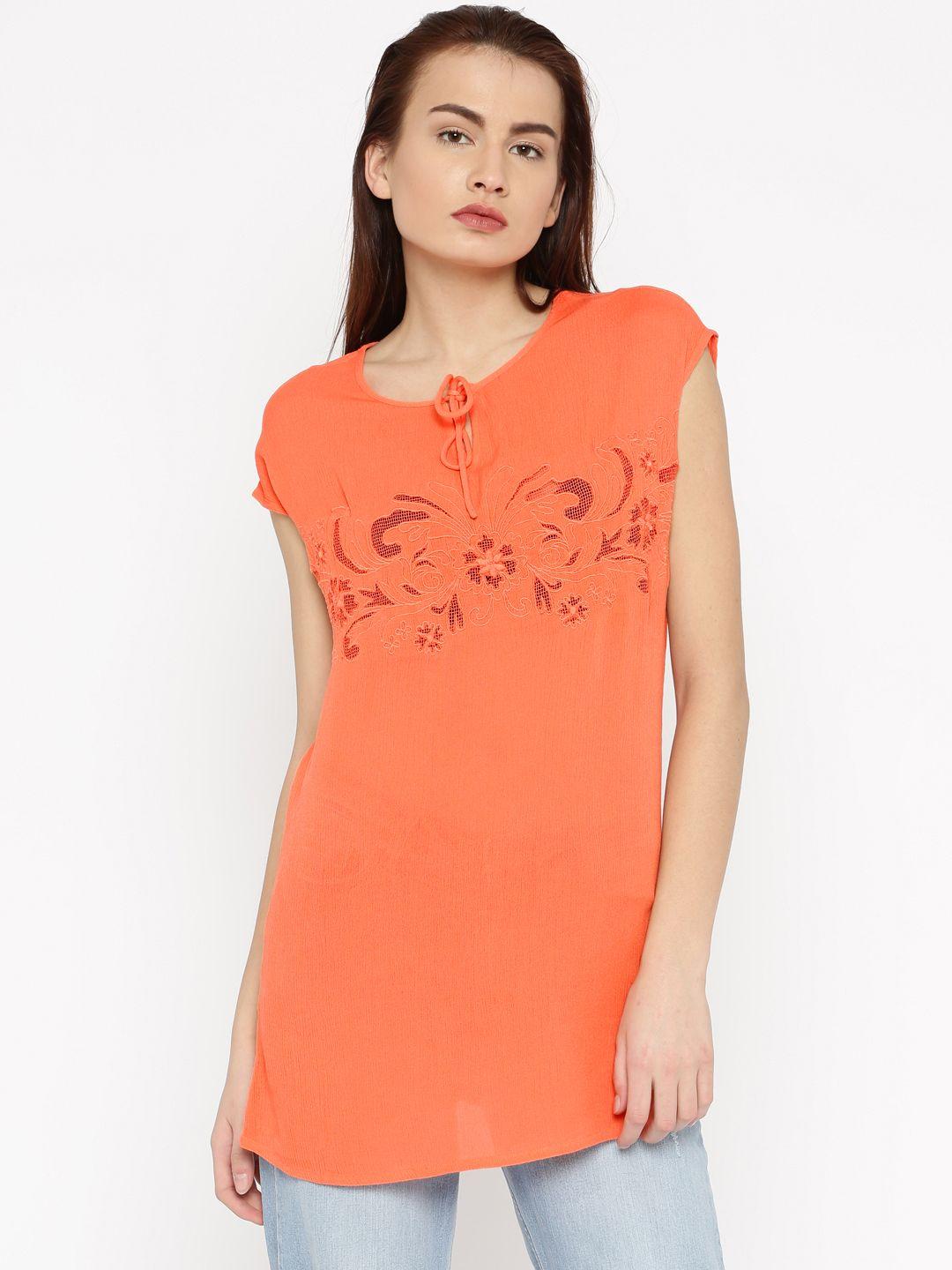 vero moda women orange self-design top