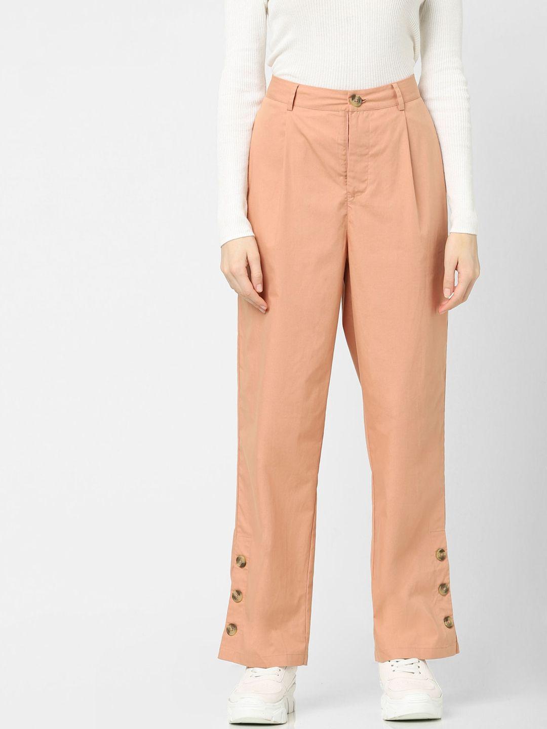 vero moda women orange straight fit high-rise pleated trousers