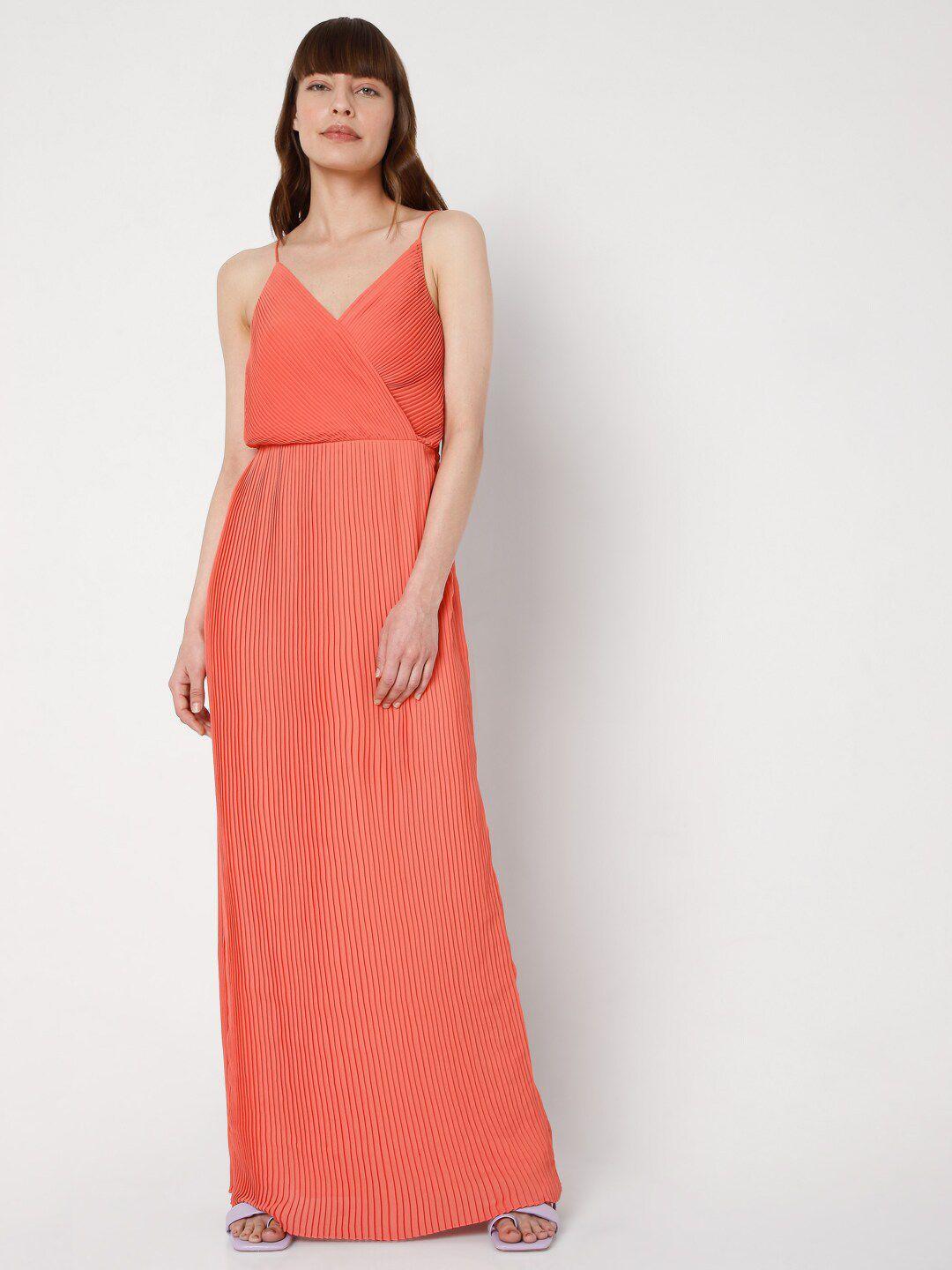 vero moda women peach-coloured empire maxi dress