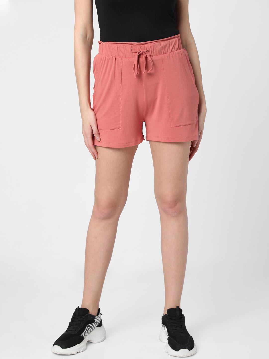 vero moda women peach-coloured high-rise regular shorts