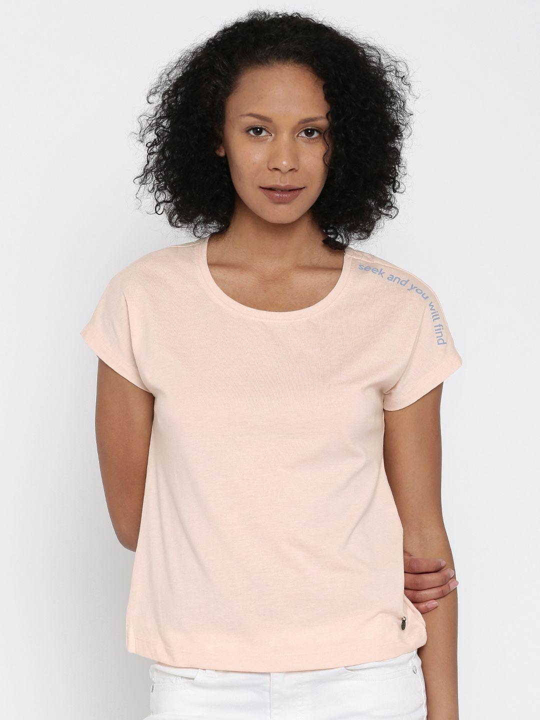 vero moda women peach solid round neck t-shirt