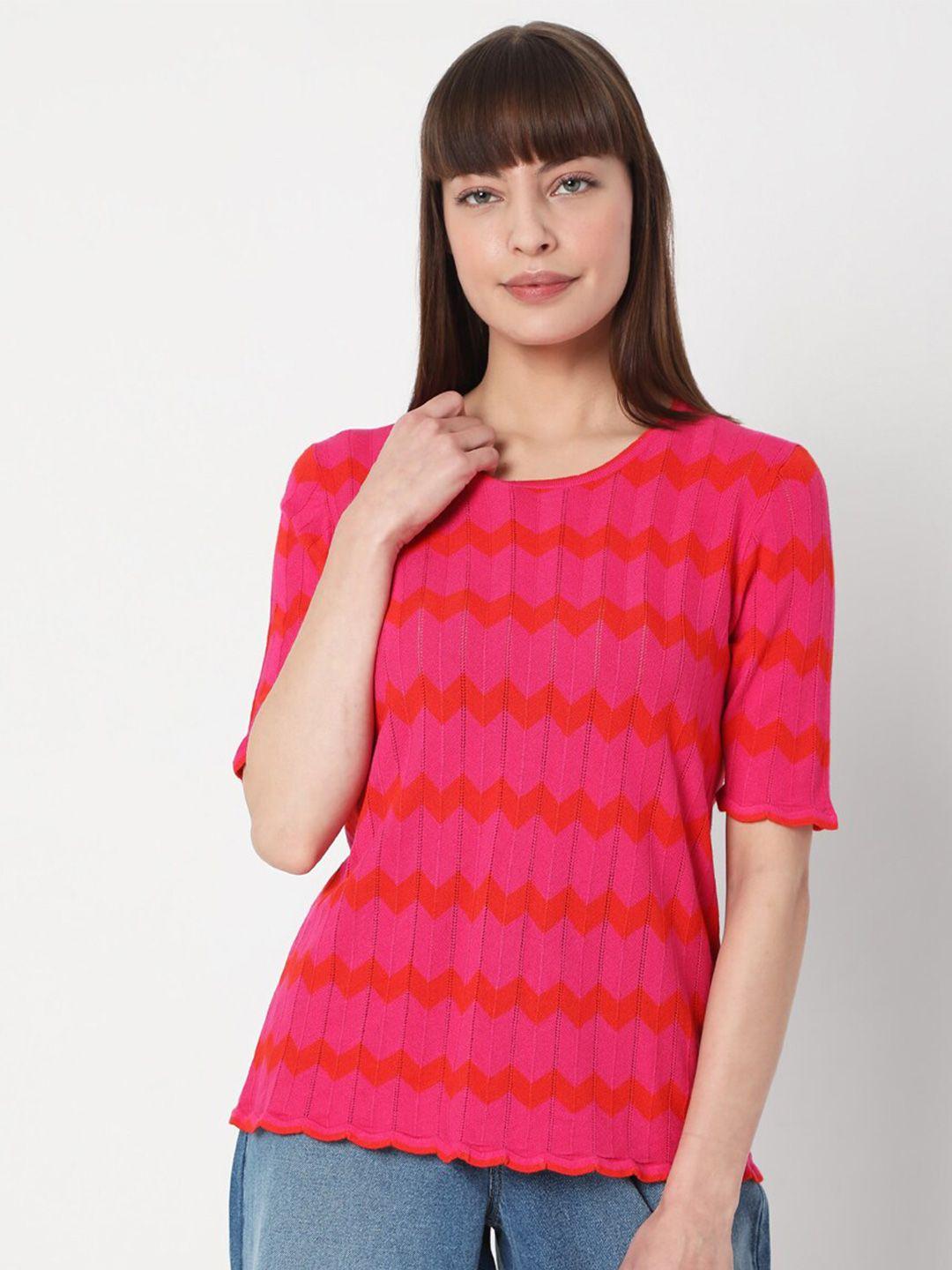 vero moda women pink & red colourblocked top