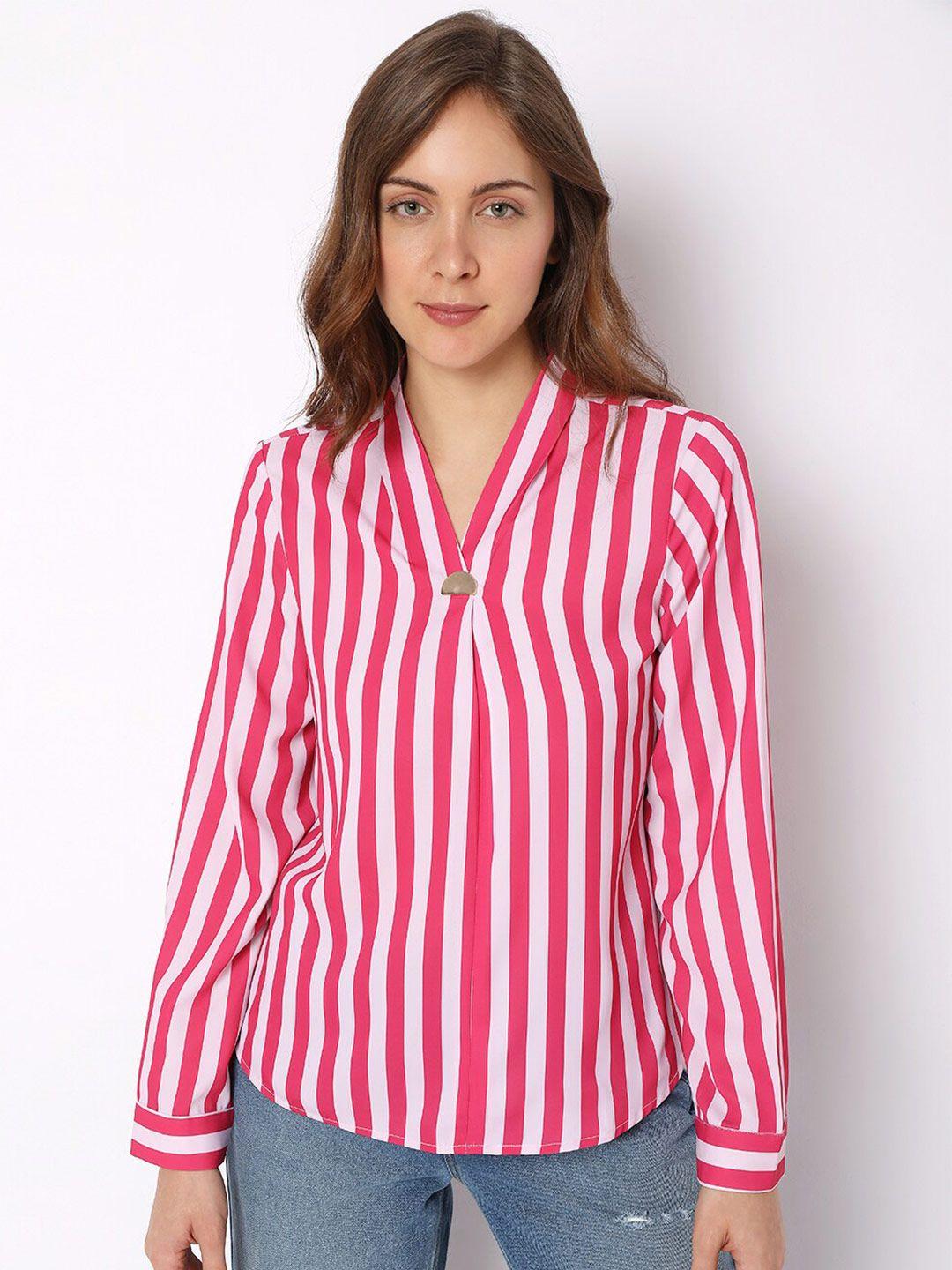 vero moda women pink & white striped top