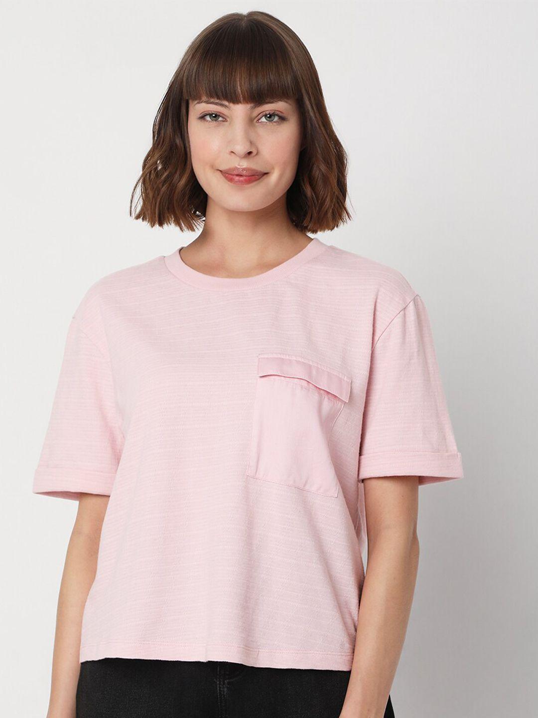 vero moda women pink cotton t-shirt