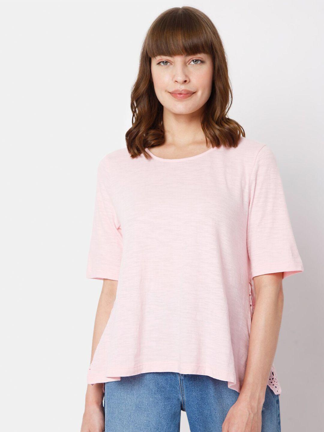 vero moda women pink cotton t-shirt