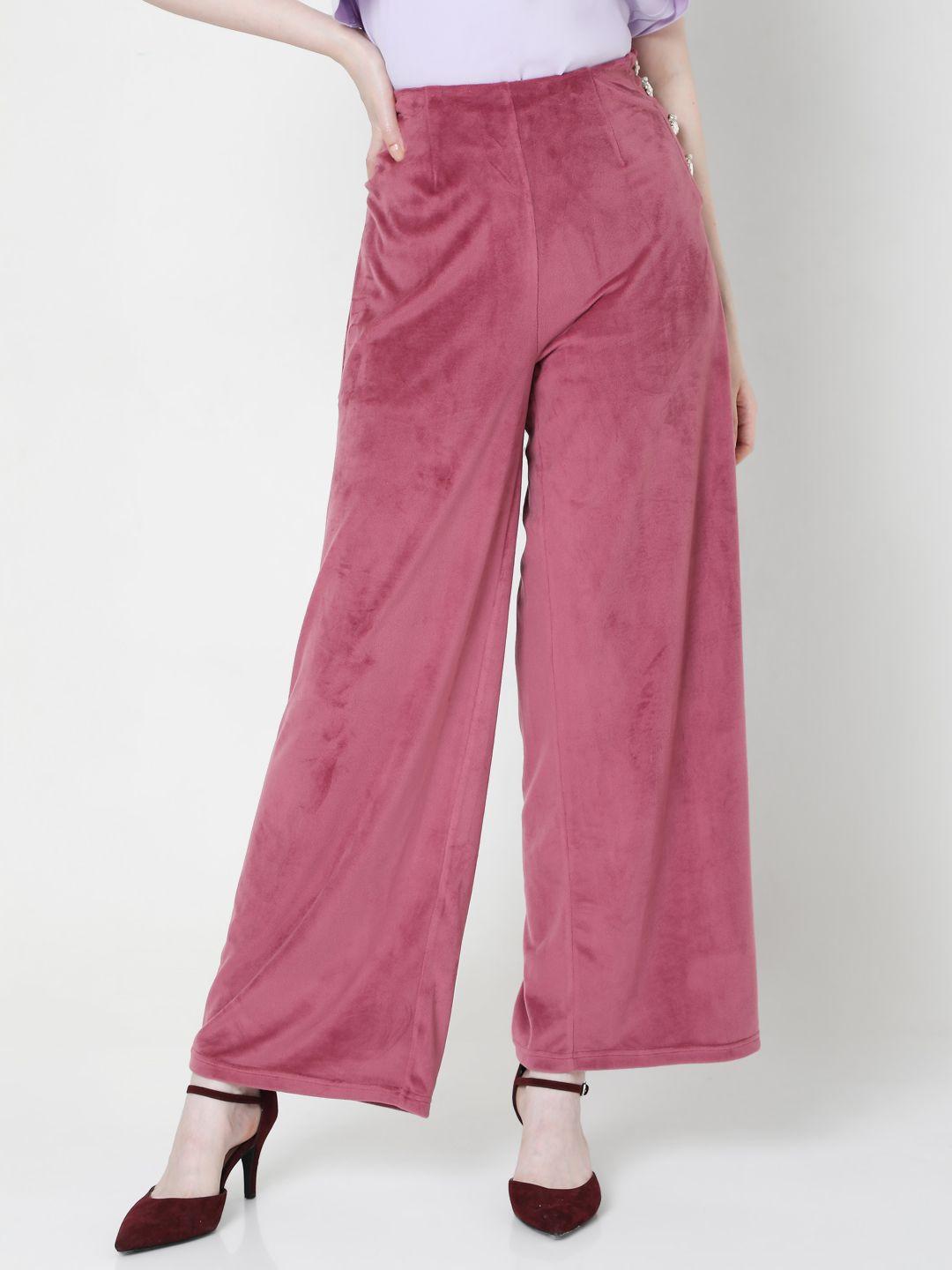 vero moda women pink flared high-rise parallel trousers