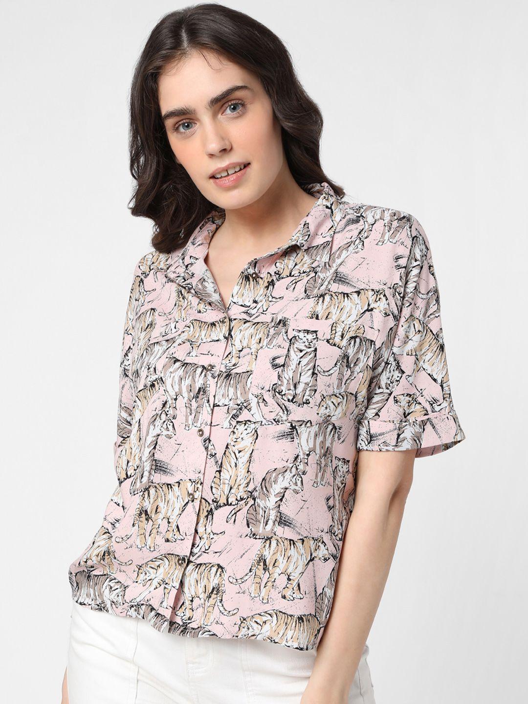 vero moda women pink printed casual shirt