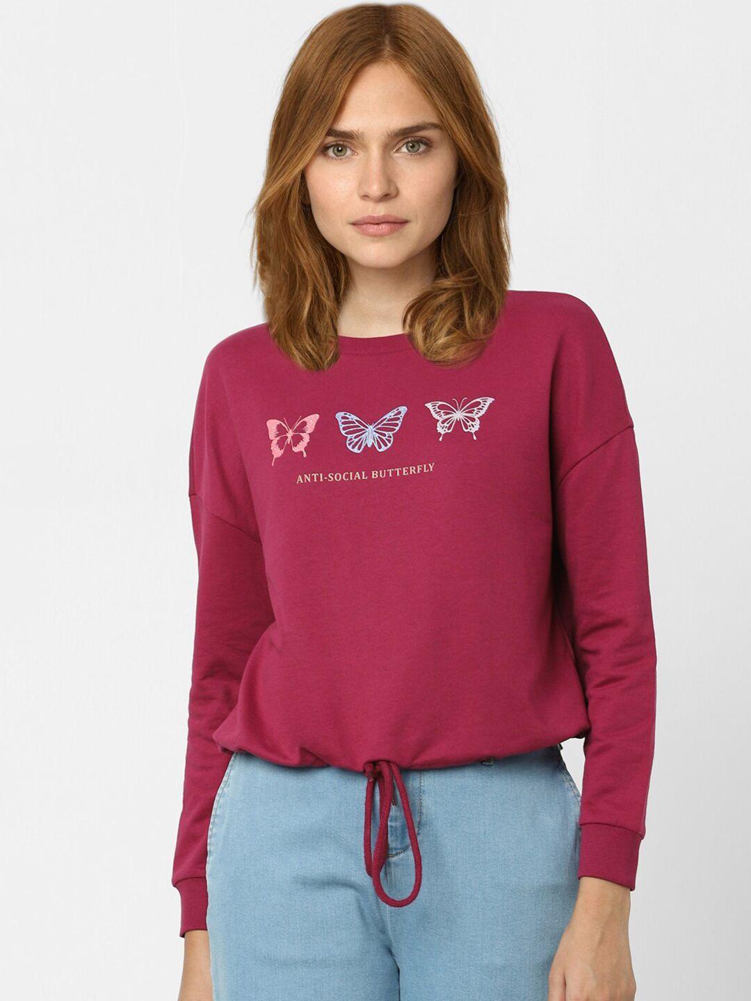 vero moda women pink printed cotton sweatshirt