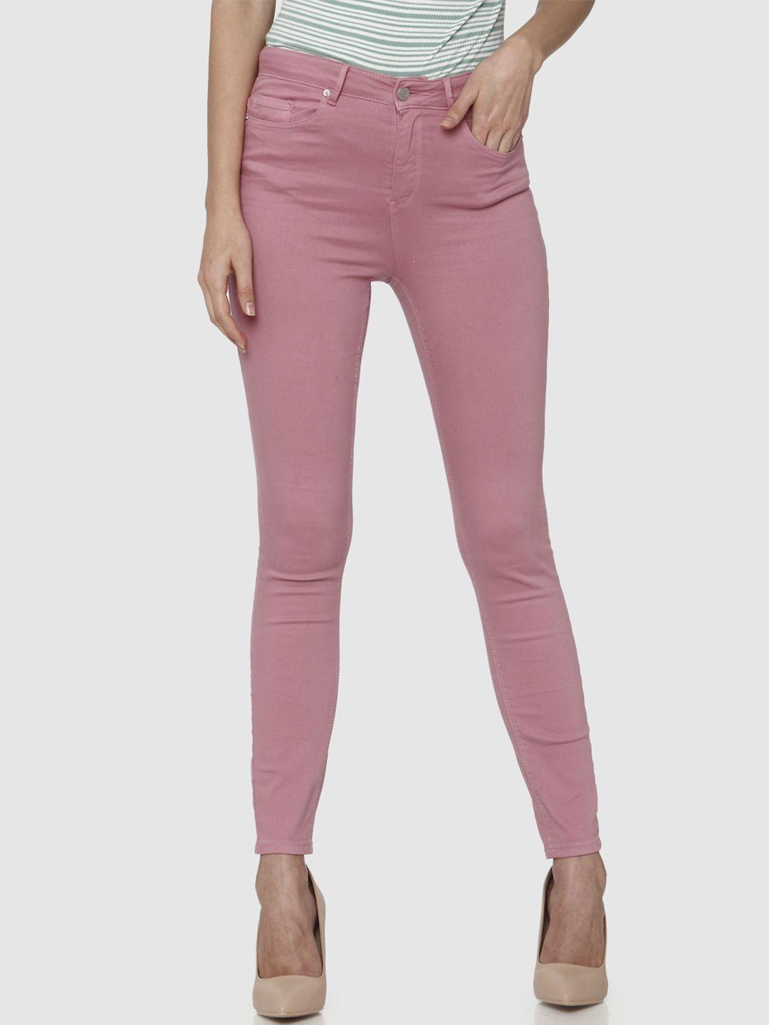 vero moda women pink skinny fit high-rise clean look stretchable jeans