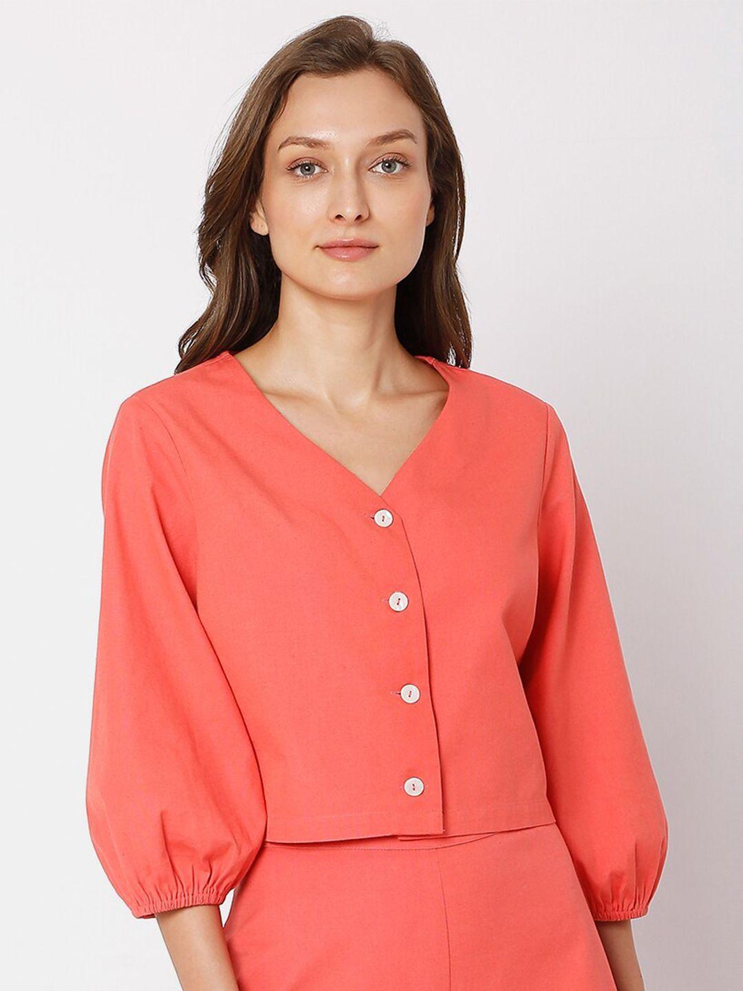 vero moda women pink solid crop casual shirt