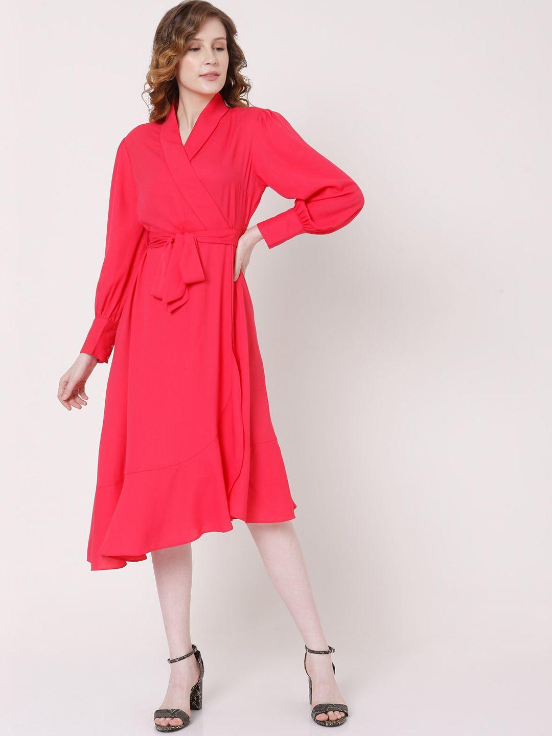 vero moda women pink solid wrap midi dress