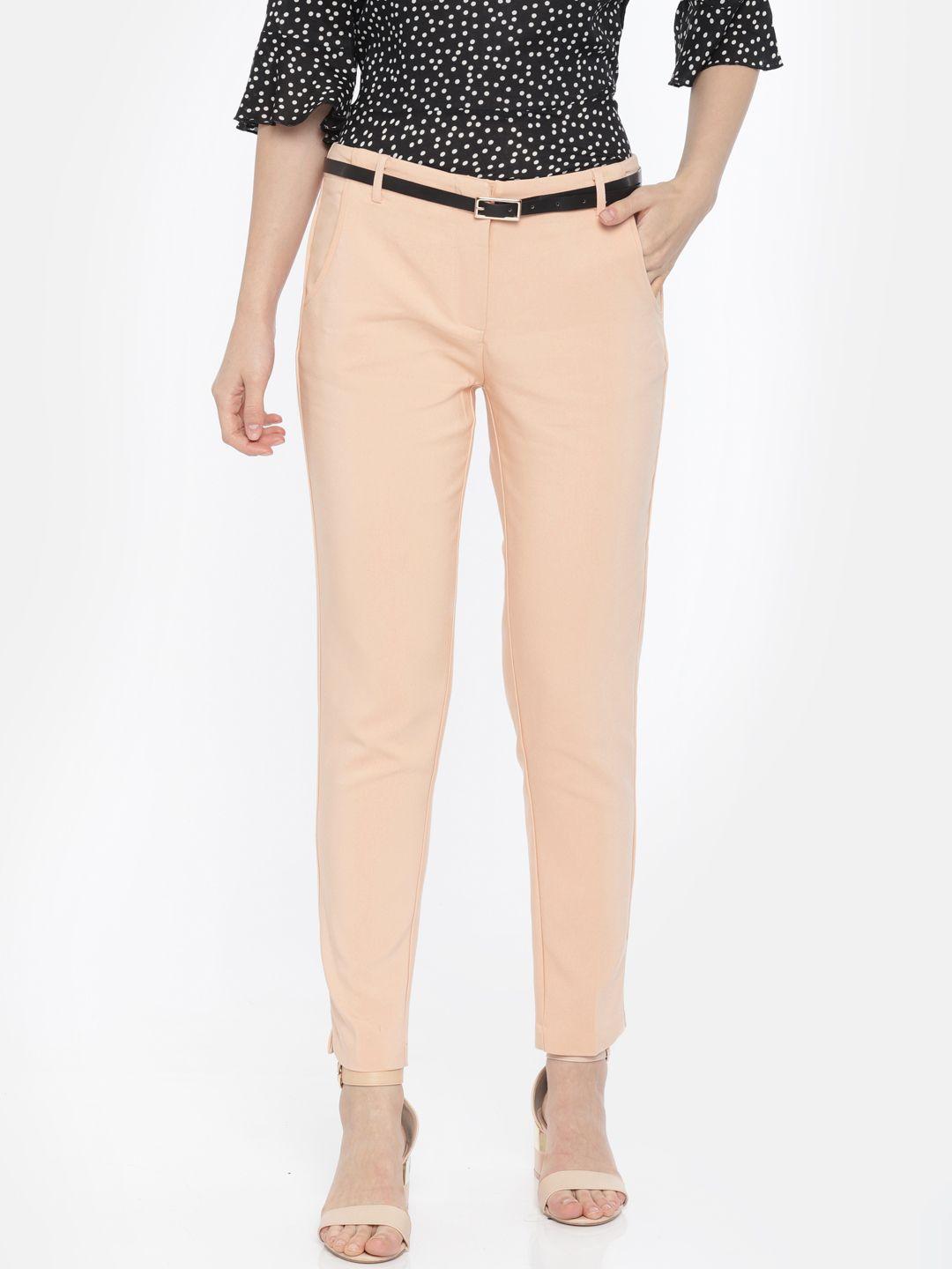 vero moda women pink tapered fit solid regular trousers