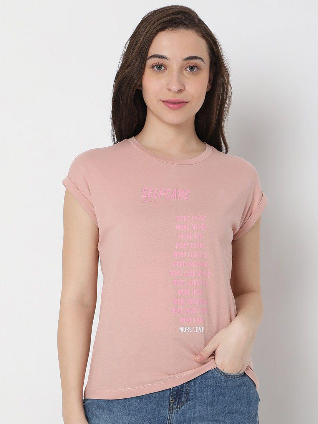 vero moda women pink typography printed t-shirt
