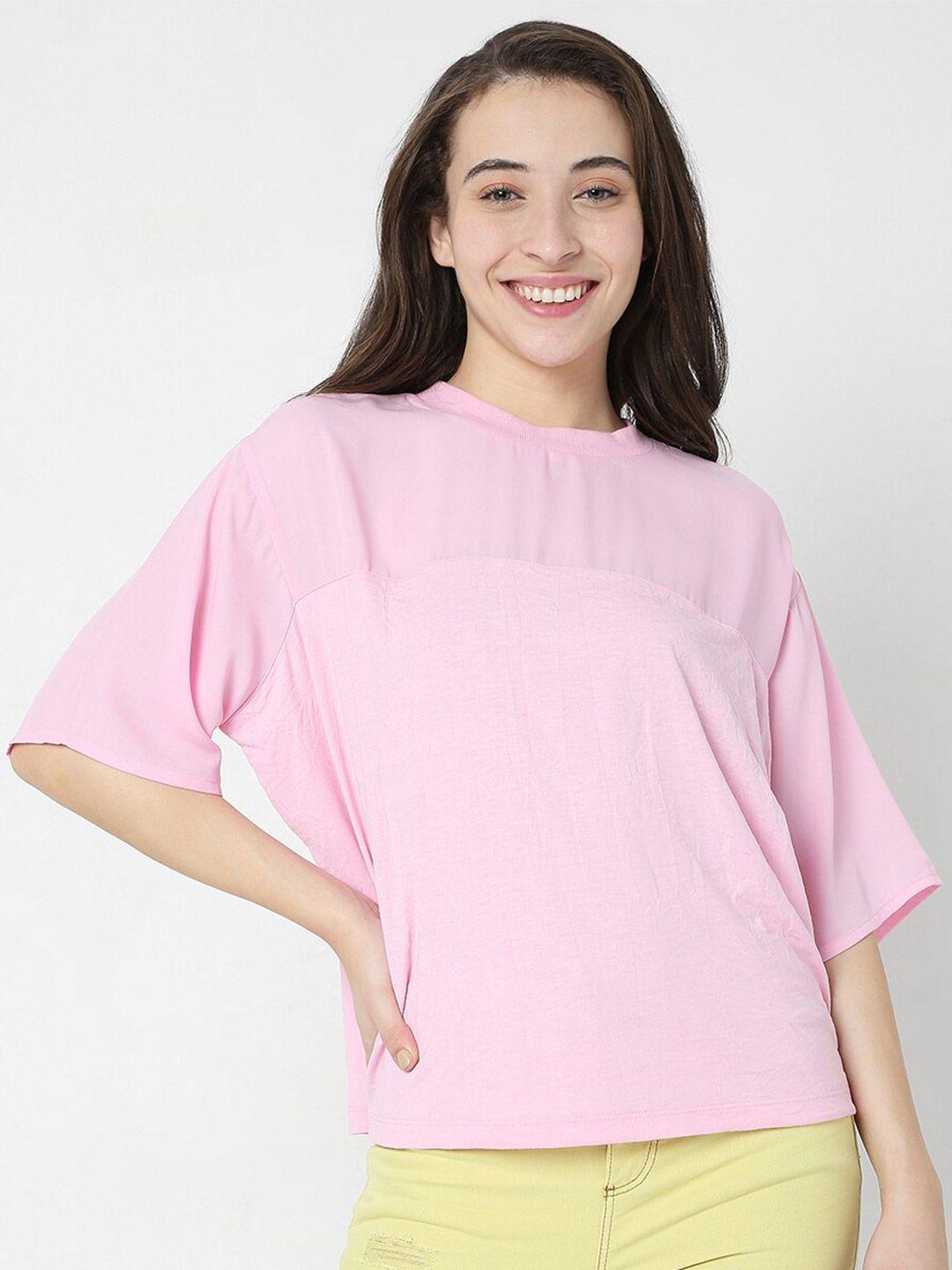 vero moda women pink v-neck extended sleeves t-shirt