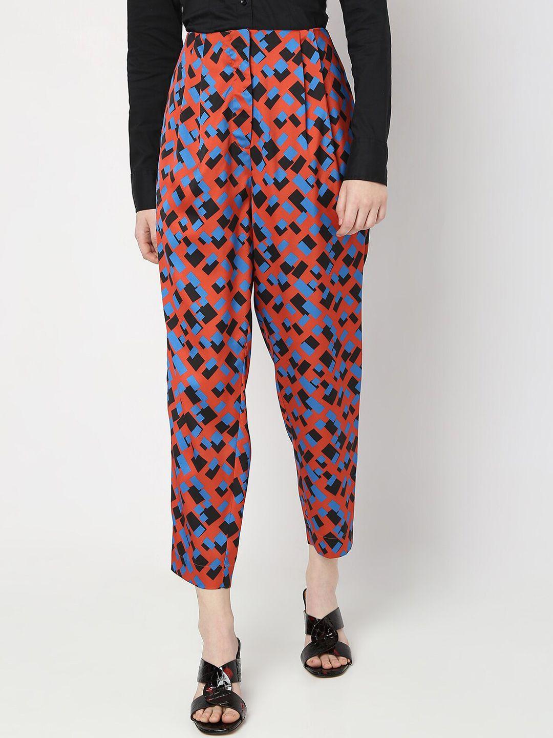 vero moda women printed high-rise trousers