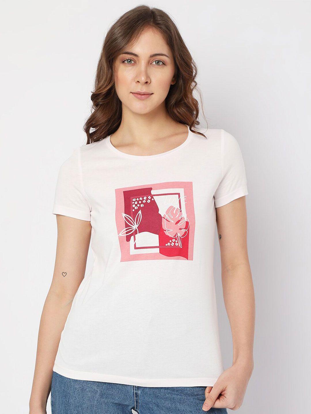 vero moda women printed regular fit cotton t-shirt