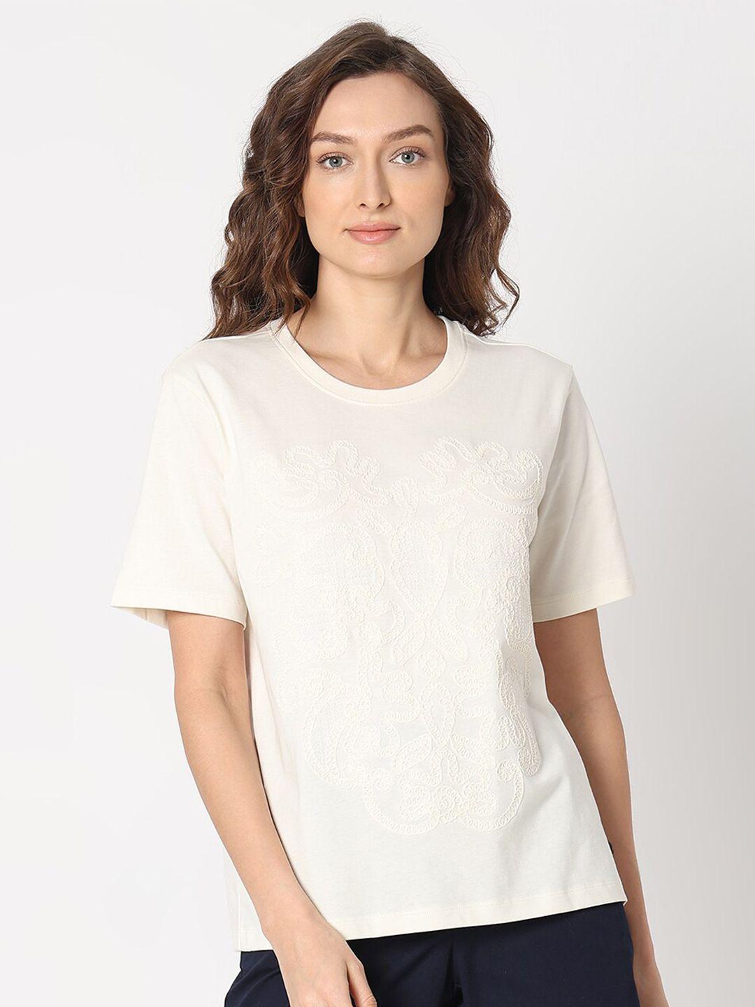 vero moda women printed v-neck extended sleeves pockets t-shirt